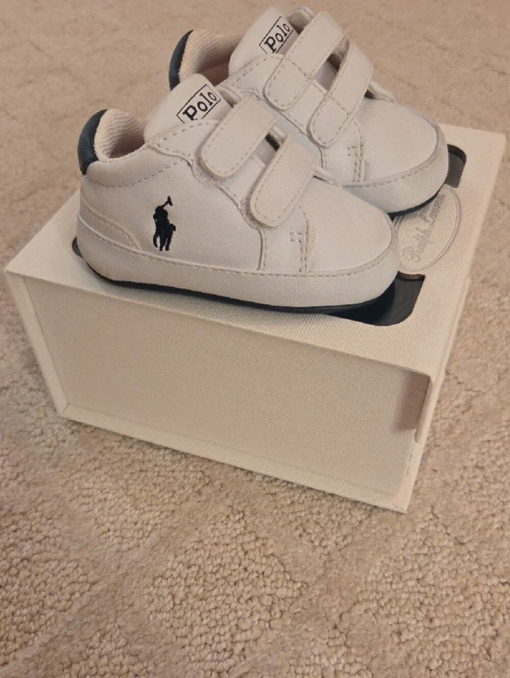 Polo by Ralph Lauren White and Navy Baby Velcro Sneakers